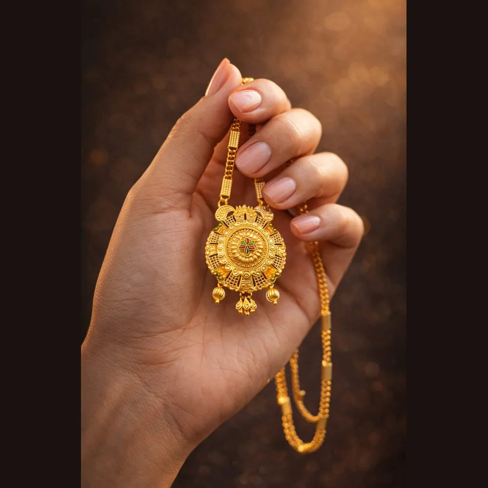 ZHome Gold-Plated Temple Pendant Necklace for Women | Royal Traditional Jewellery