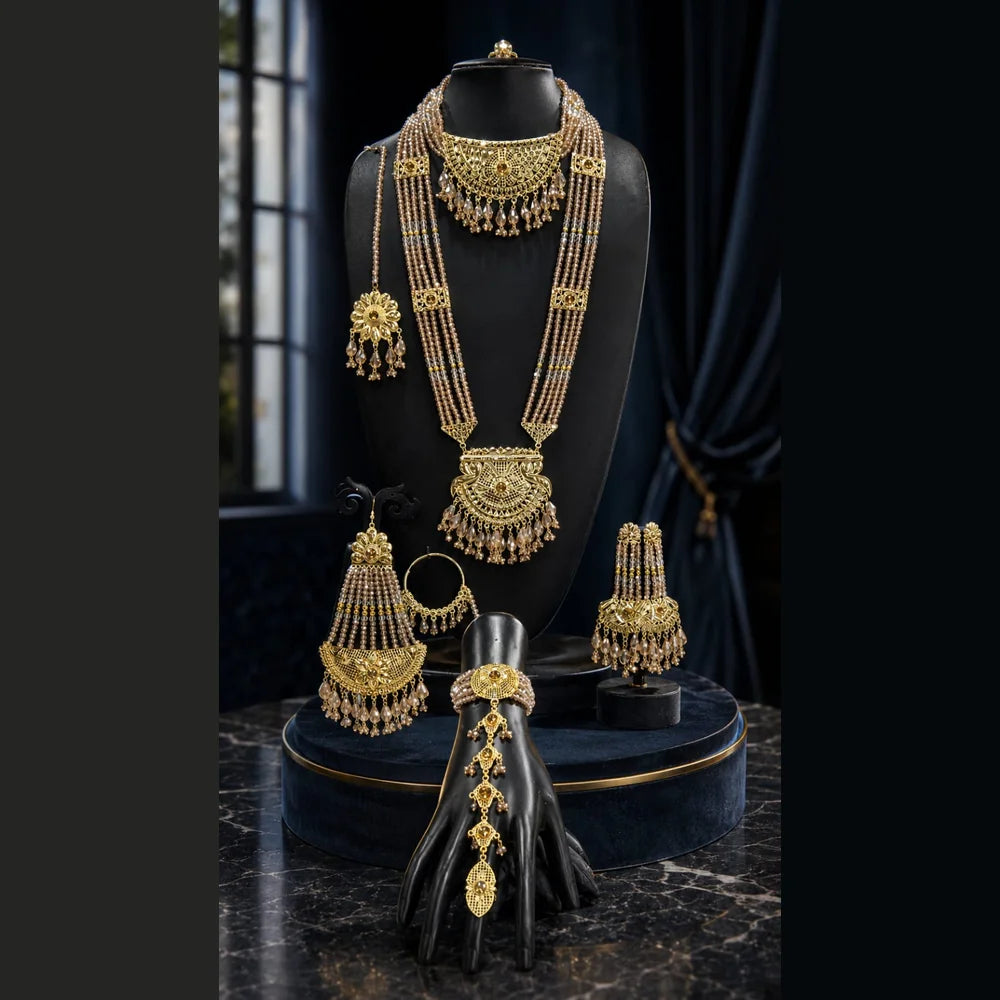 ZHome Royal Handmade Bridal Necklace Set with Choker, Long Haar & Matching Jewellery