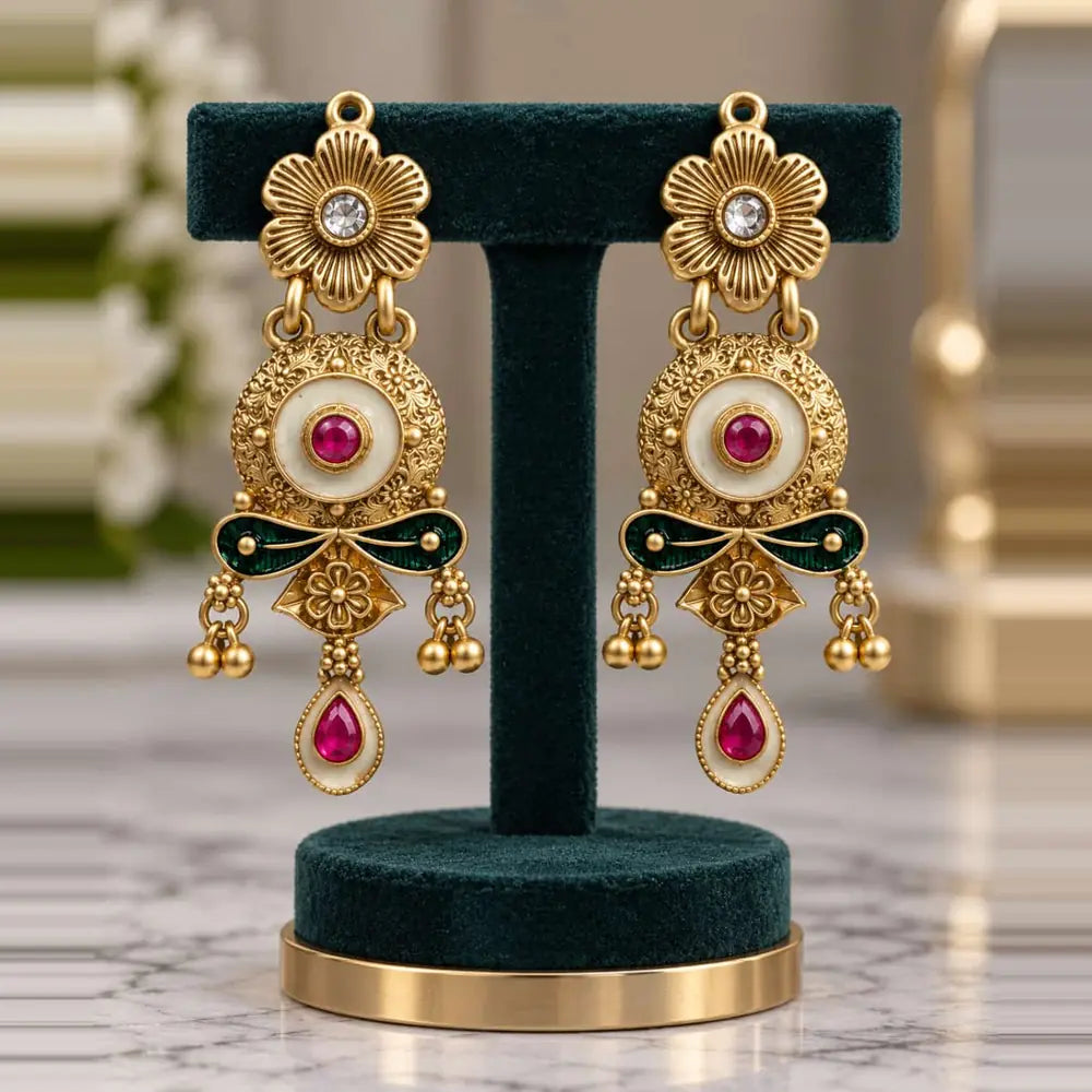Traditional Kundan Gold Plated Bridal Necklace Set with Earrings – ZHOME Zevar