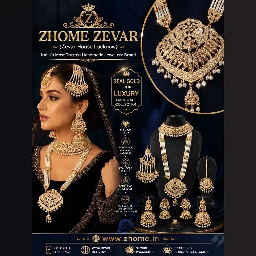 Handmade Bridal Pearl Kundan Necklace Set with Matching Earrings, Matha Patti & Traditional Jewellery Set