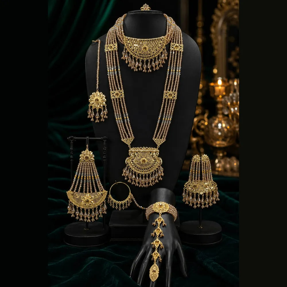 ZHome Royal Handmade Bridal Necklace Set with Choker, Long Haar & Matching Jewellery