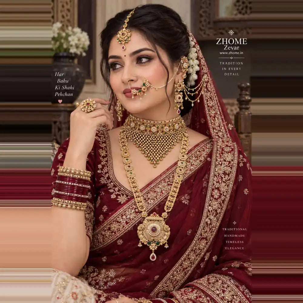 Traditional Kundan Gold Plated Bridal Necklace Set with Earrings – ZHOME Zevar