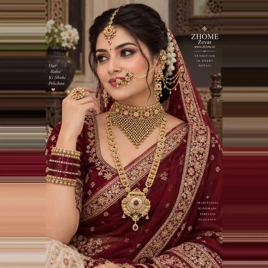 Traditional Kundan Gold Plated Bridal Necklace Set with Earrings – ZHOME Zevar