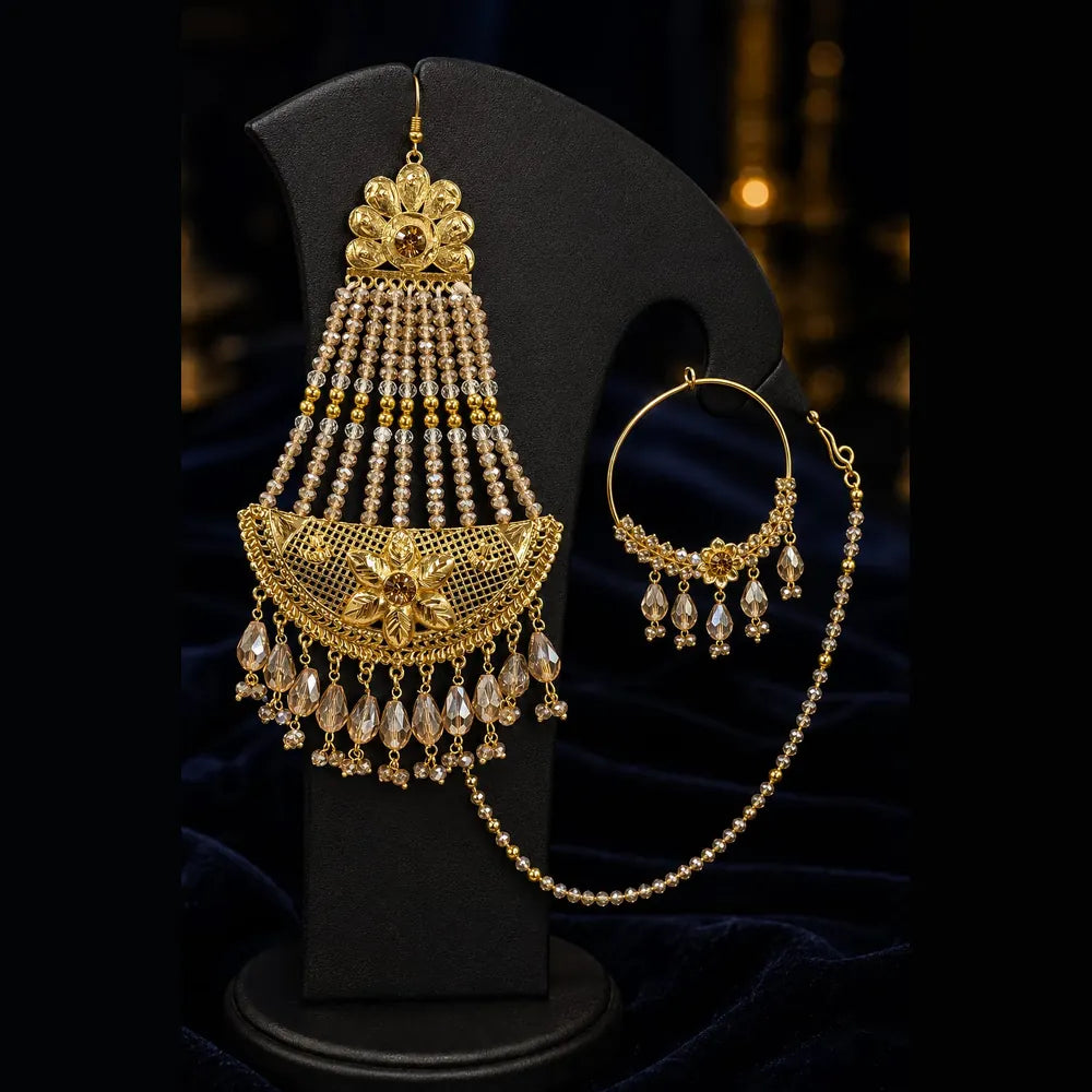 ZHome Royal Handmade Bridal Necklace Set with Choker, Long Haar & Matching Jewellery