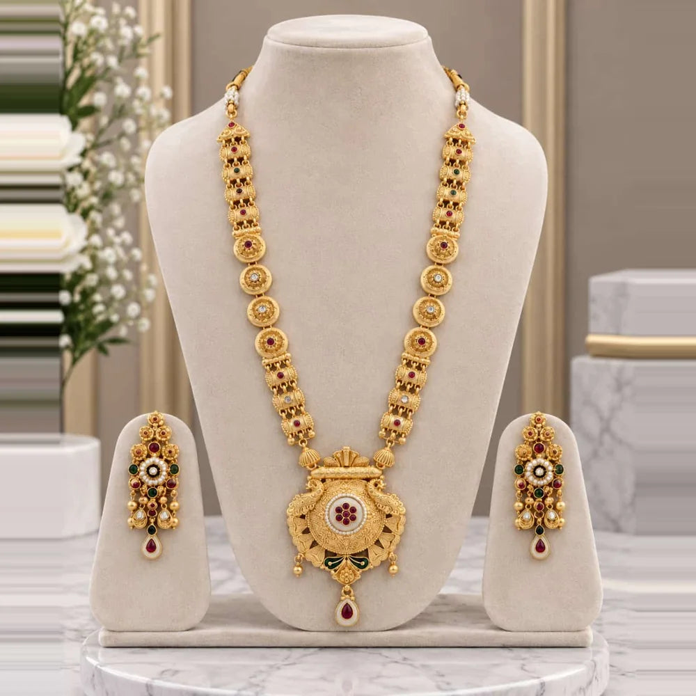 Traditional Kundan Gold Plated Bridal Necklace Set with Earrings – ZHOME Zevar
