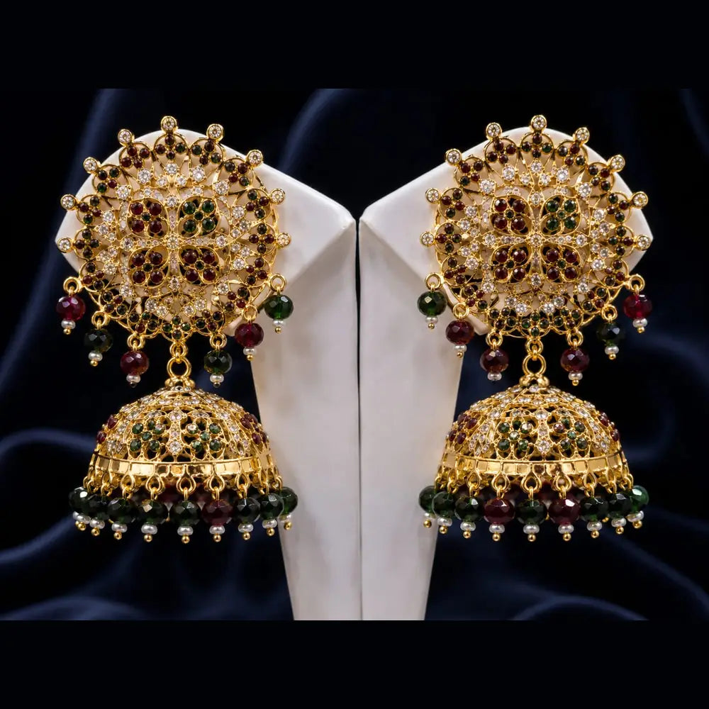 Bridal Green Beads & Gold Plated AD Choker Long Necklace Set with Earrings & Maang Tikka