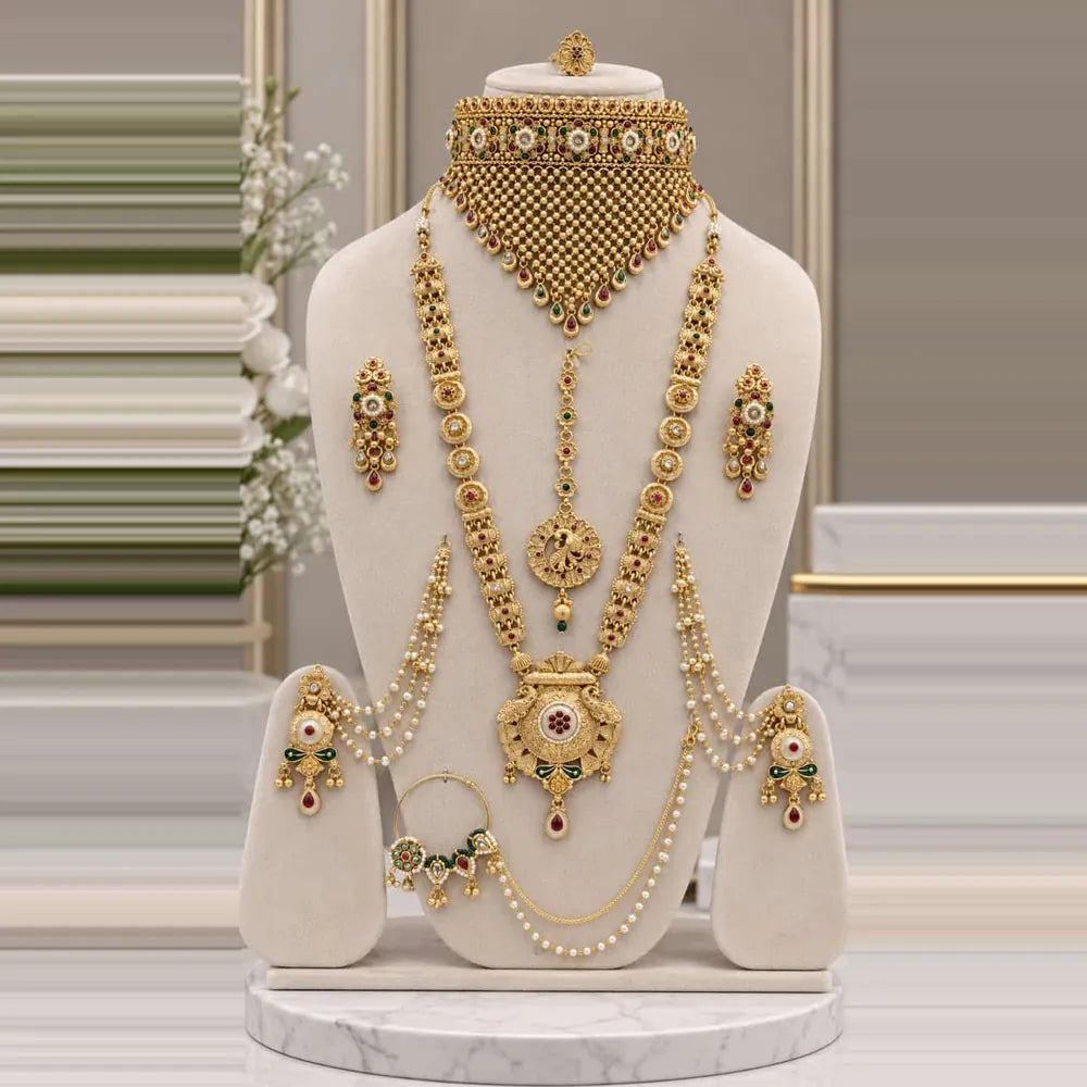Traditional Kundan Gold Plated Bridal Necklace Set with Earrings – ZHOME Zevar