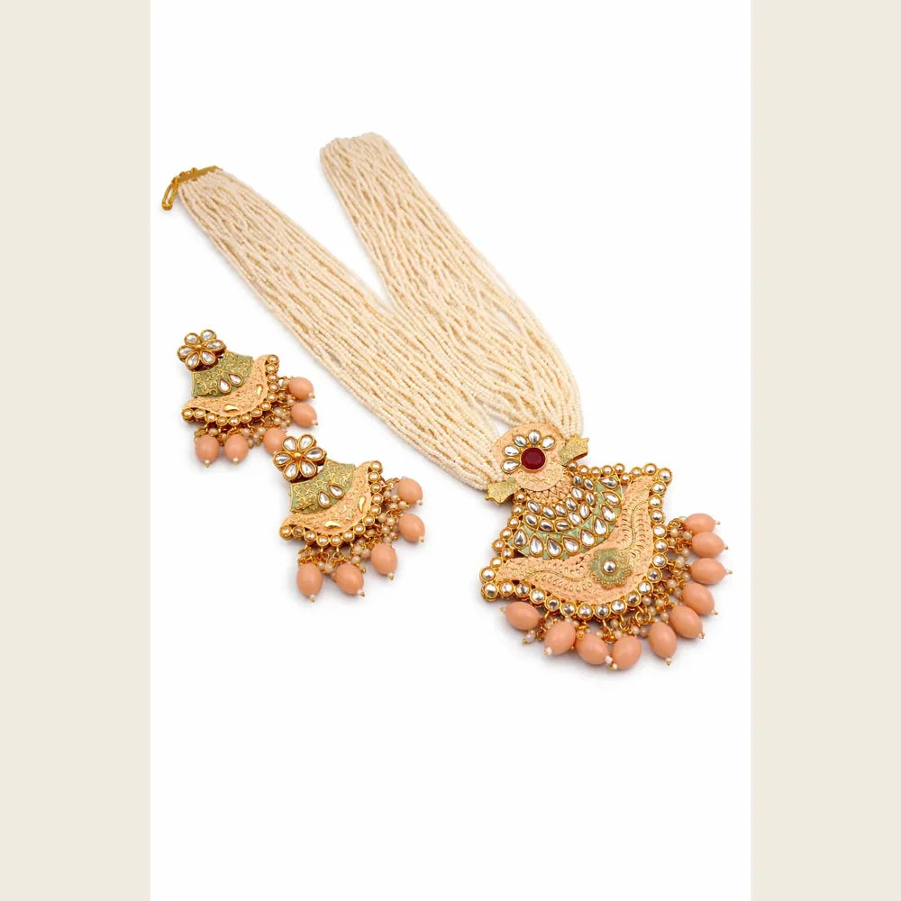 Premium Multi Layer Pearl Kundan Statement Necklace Set for Women Wedding Party Jewellery ZHome