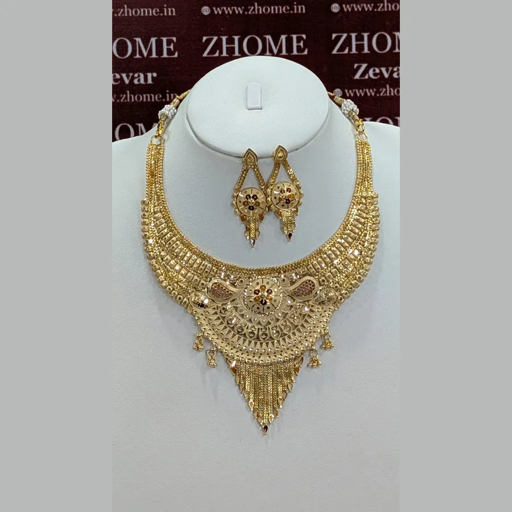 Royal Bridal OneGram Gold Combo Jewellery Set | Long & Short Necklace with Earrings, Mangtika & Choker | Handmade RealGold Finish