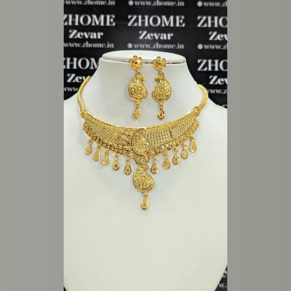 Royal Bridal One Gram Gold Necklace Set with Choker, Long Haar, Earrings, Nath & Maang Tikka