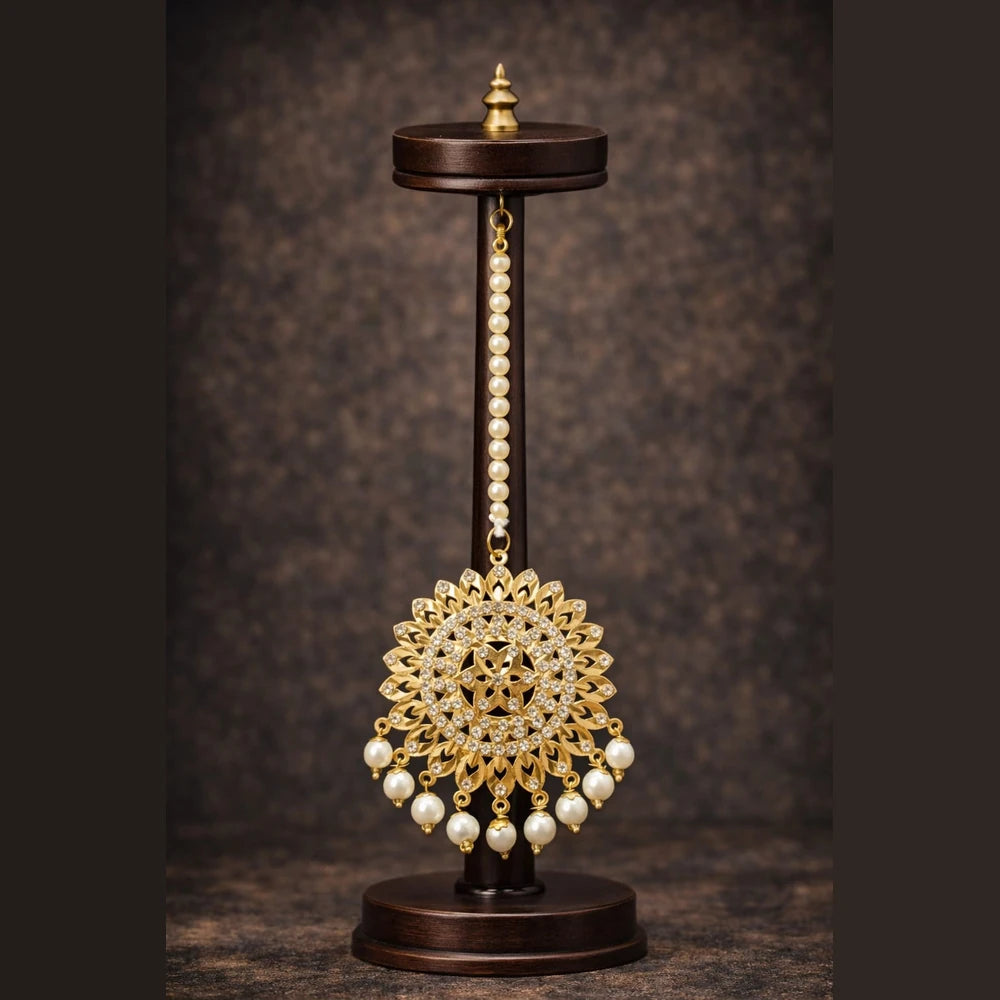 Handmade Bridal Pearl Kundan Necklace Set with Matching Earrings, Matha Patti & Traditional Jewellery Set