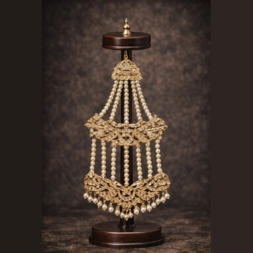 Handmade Bridal Pearl Kundan Necklace Set with Matching Earrings, Matha Patti & Traditional Jewellery Set