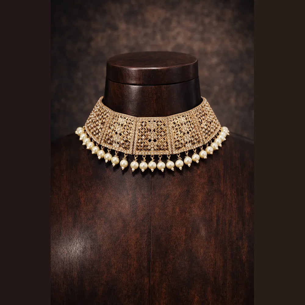 Handmade Bridal Pearl Kundan Necklace Set with Matching Earrings, Matha Patti & Traditional Jewellery Set
