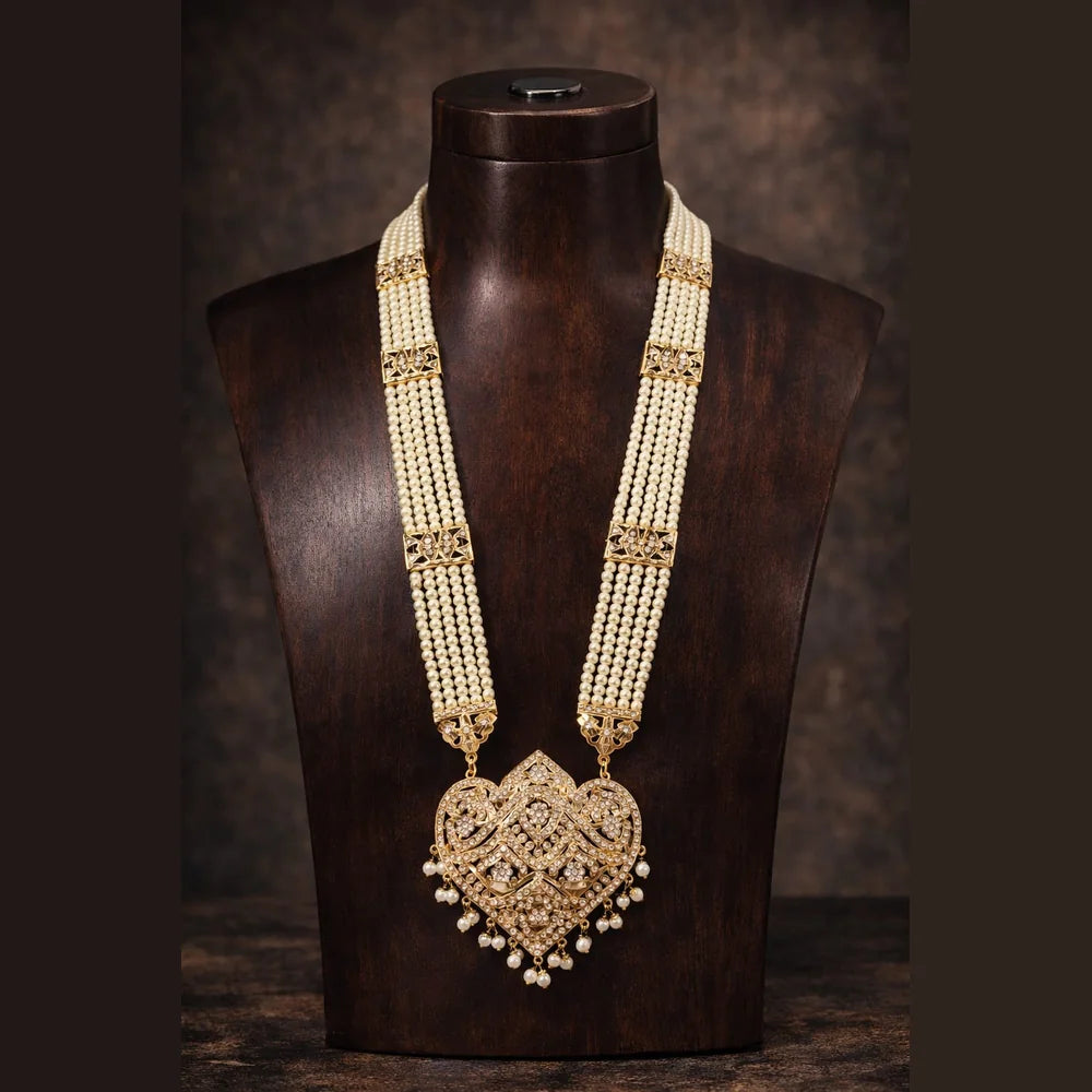 Handmade Bridal Pearl Kundan Necklace Set with Matching Earrings, Matha Patti & Traditional Jewellery Set
