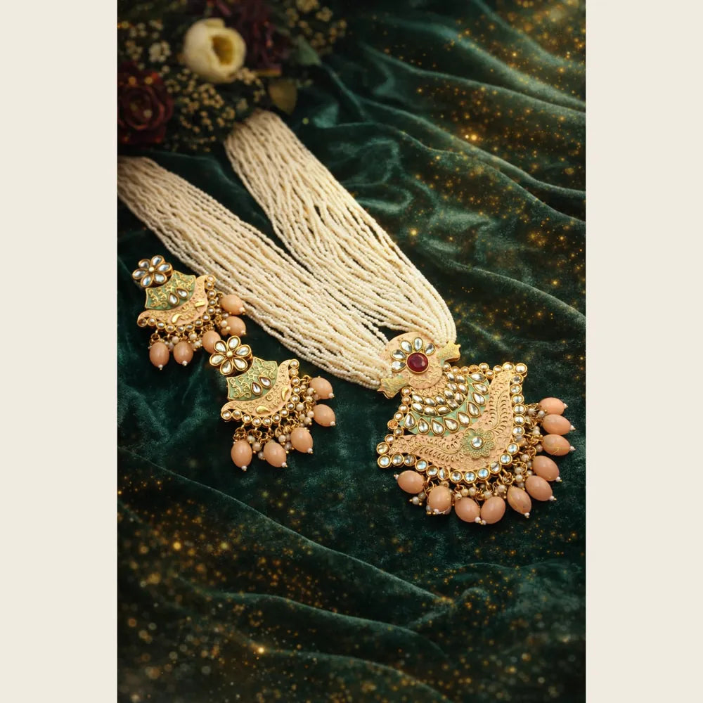 Premium Multi Layer Pearl Kundan Statement Necklace Set for Women Wedding Party Jewellery ZHome