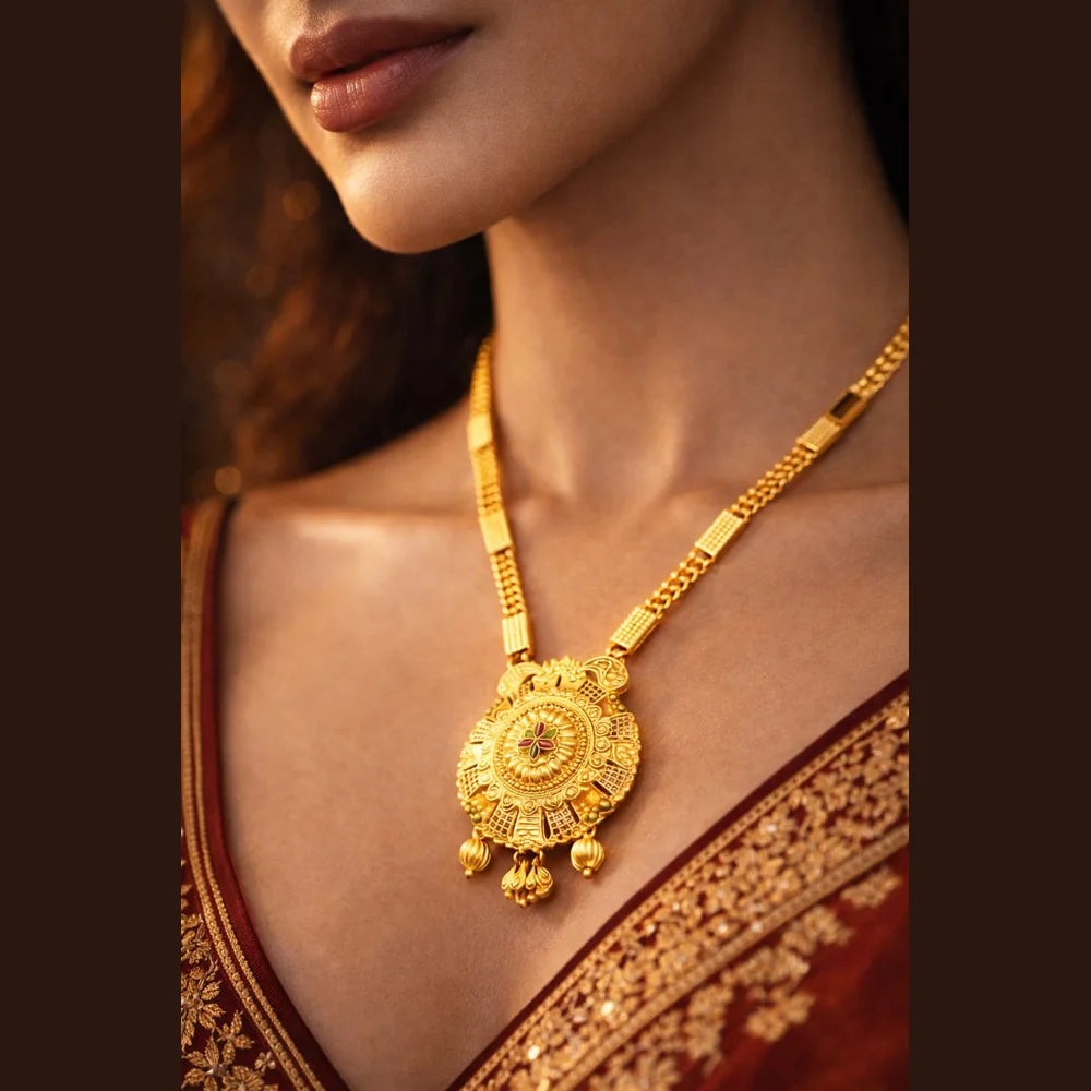 ZHome Gold-Plated Temple Pendant Necklace for Women | Royal Traditional Jewellery