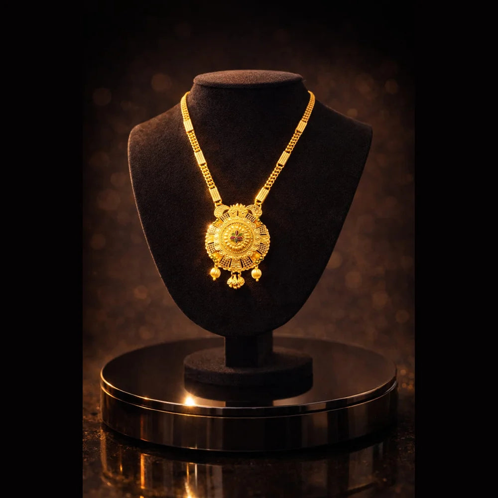 ZHome Gold-Plated Temple Pendant Necklace for Women | Royal Traditional Jewellery