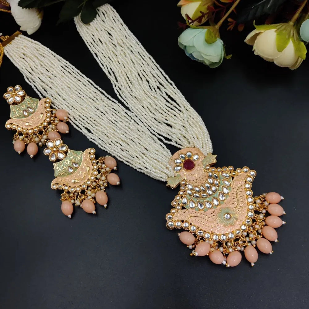Premium Multi Layer Pearl Kundan Statement Necklace Set for Women Wedding Party Jewellery ZHome