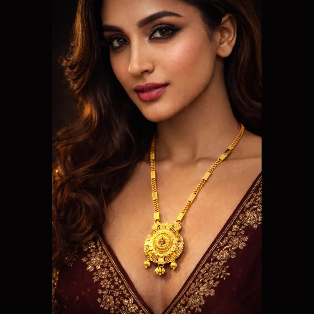 ZHome Gold-Plated Temple Pendant Necklace for Women | Royal Traditional Jewellery