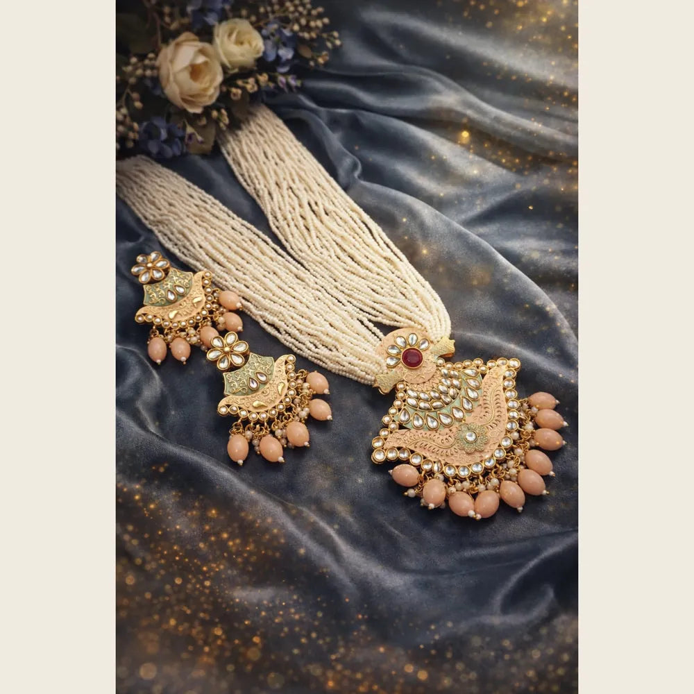 Premium Multi Layer Pearl Kundan Statement Necklace Set for Women Wedding Party Jewellery ZHome