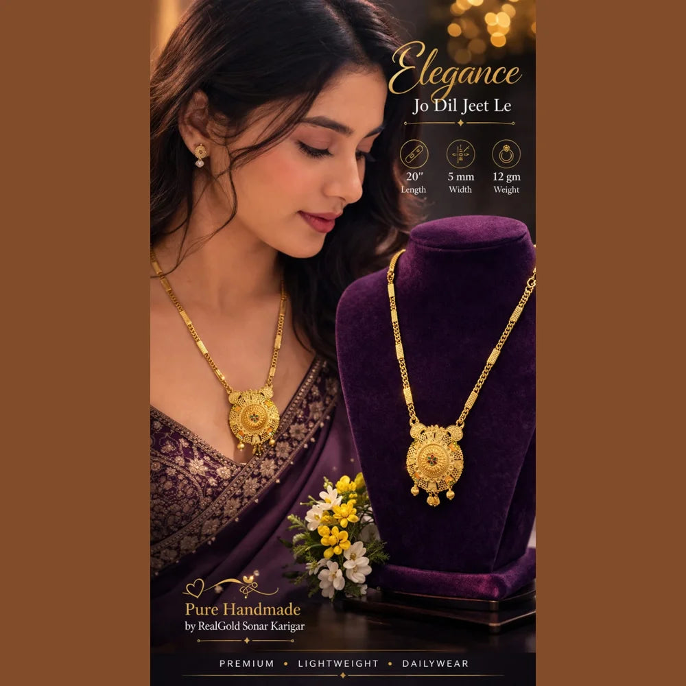 ZHome Gold-Plated Temple Pendant Necklace for Women | Royal Traditional Jewellery