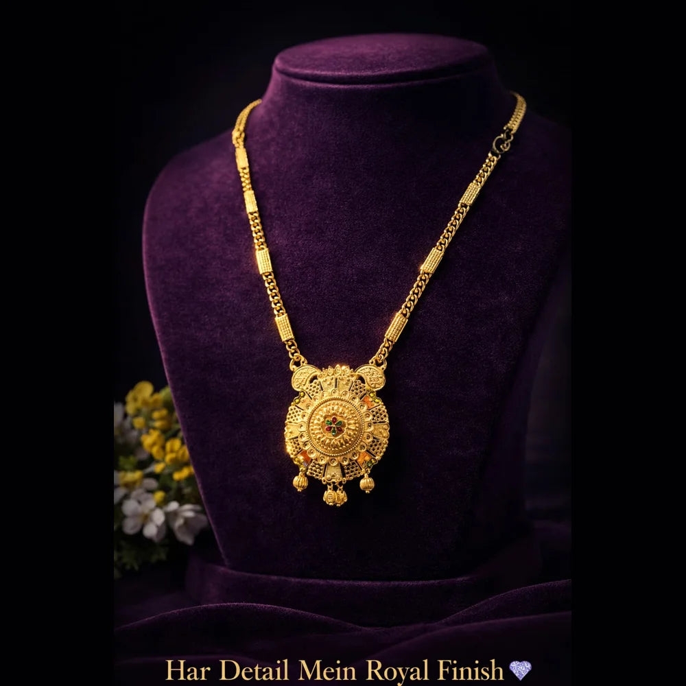 ZHome Gold-Plated Temple Pendant Necklace for Women | Royal Traditional Jewellery