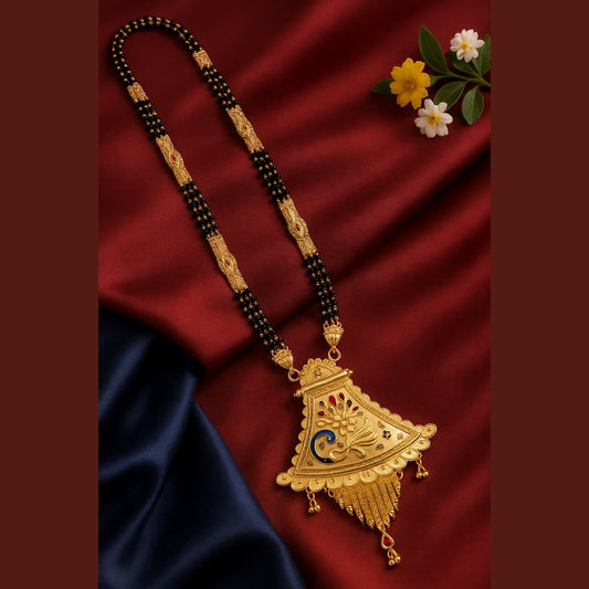 ZHOME Tripal Layar Mangalsutra front display on model – Real Gold Look Handmade Jewellery