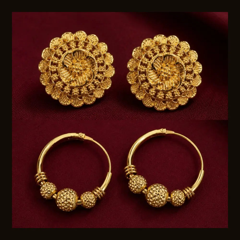 ZHome Gold Plated Earrings Combo for Women | 4 Piece Gold Look Earrings Set