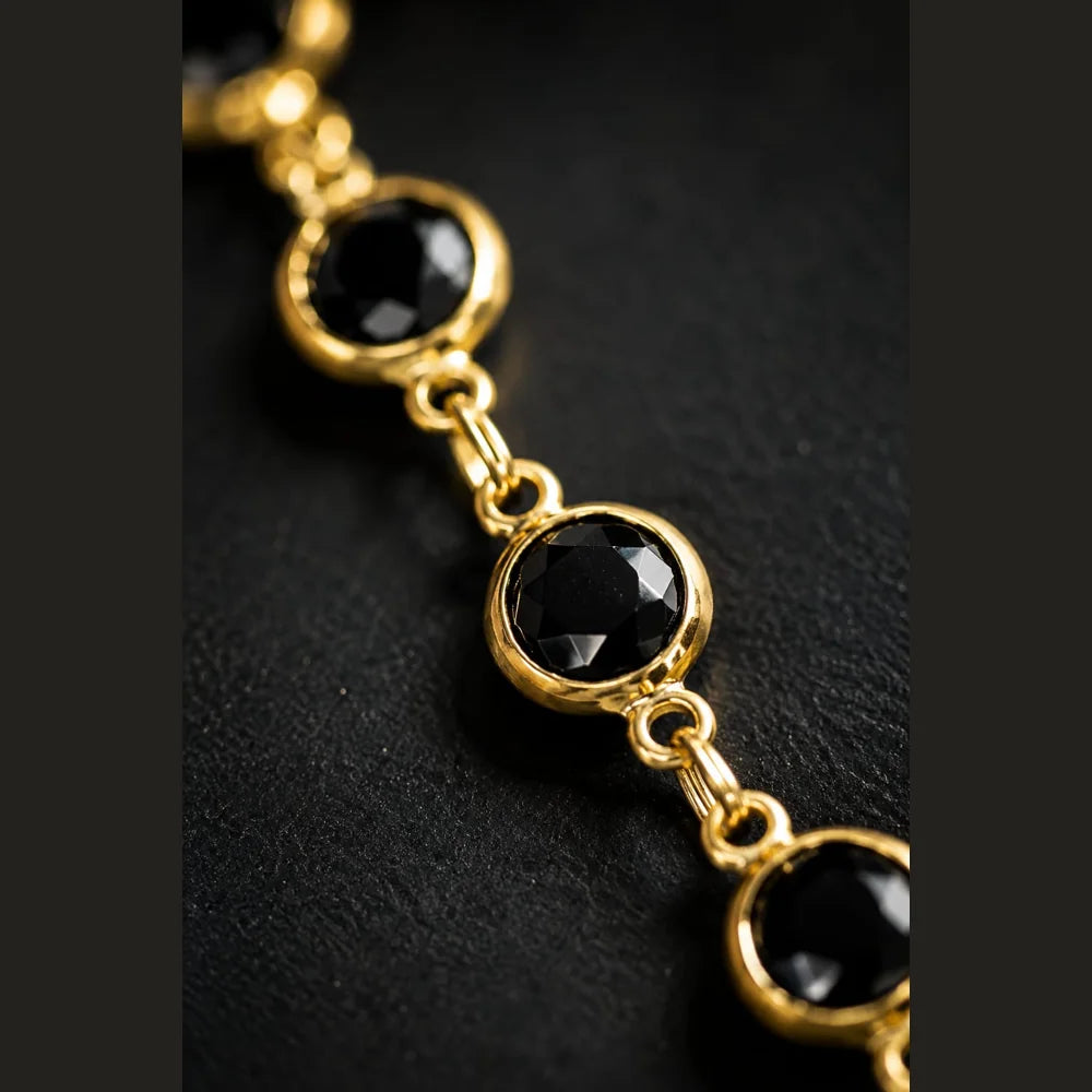 ZHome Black Stone One Gram Gold Plated Chain for Women | 20 Inch Premium Daily Wear Necklace