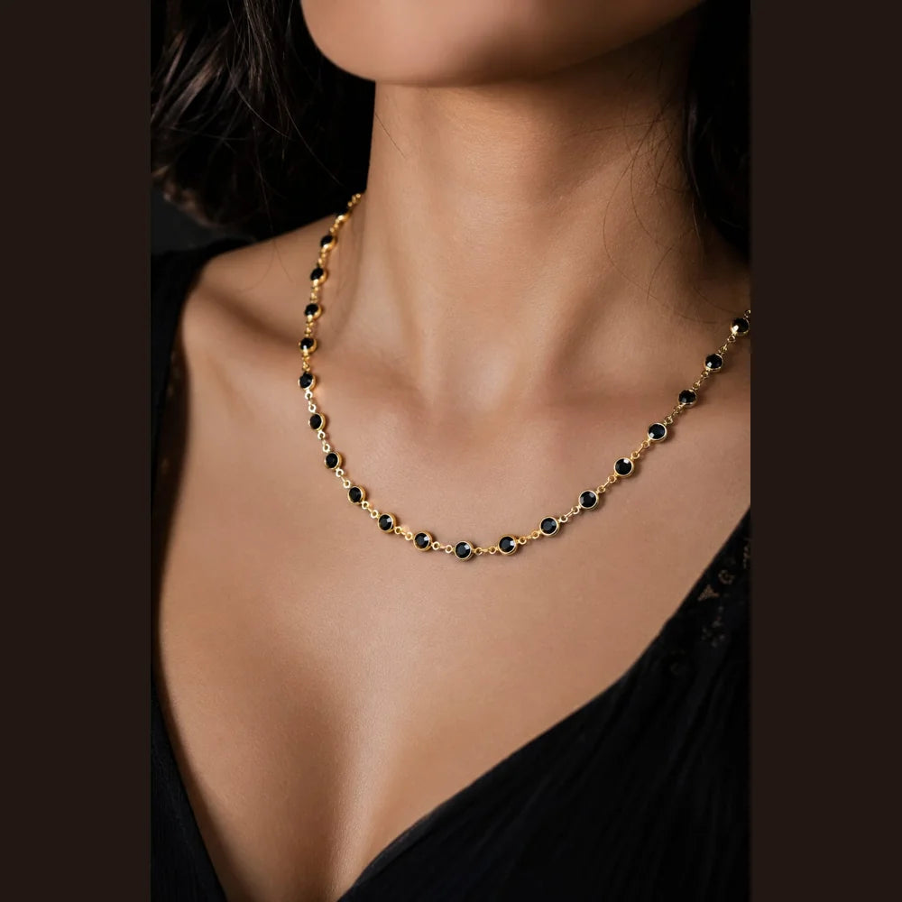 ZHome Black Stone One Gram Gold Plated Chain for Women | 20 Inch Premium Daily Wear Necklace