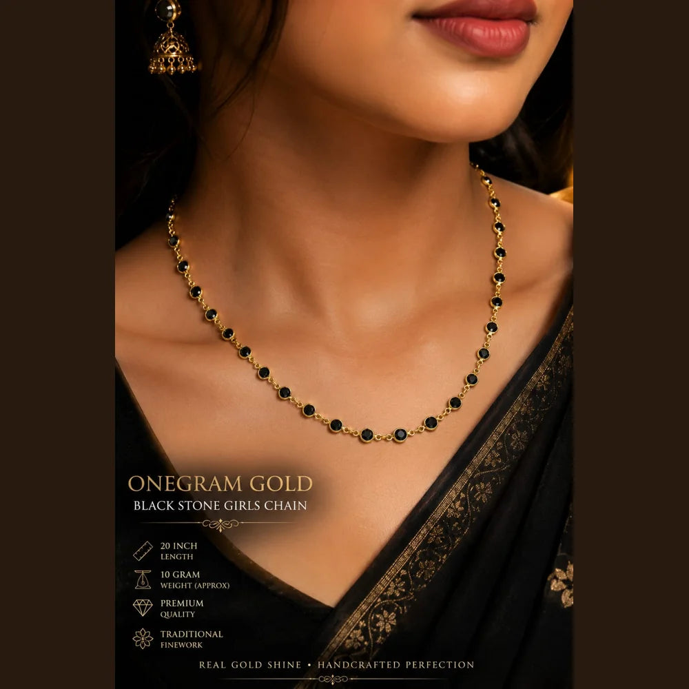 ZHome Black Stone One Gram Gold Plated Chain for Women | 20 Inch Premium Daily Wear Necklace