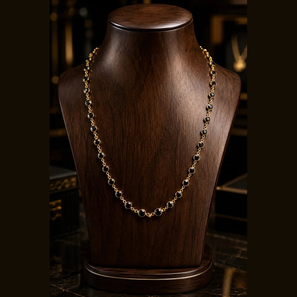 ZHome Black Stone One Gram Gold Plated Chain for Women | 20 Inch Premium Daily Wear Necklace