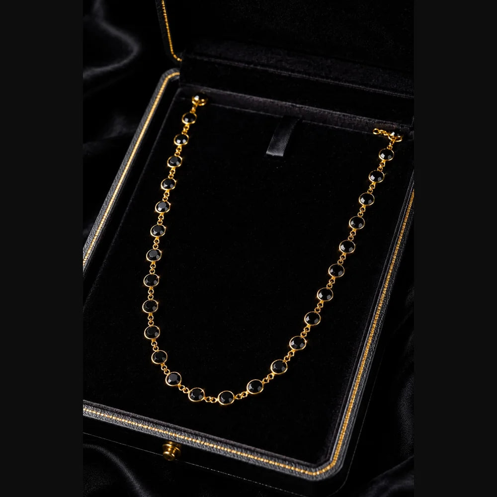 ZHome Black Stone One Gram Gold Plated Chain for Women | 20 Inch Premium Daily Wear Necklace