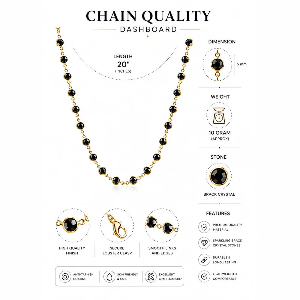 ZHome Black Stone One Gram Gold Plated Chain for Women | 20 Inch Premium Daily Wear Necklace
