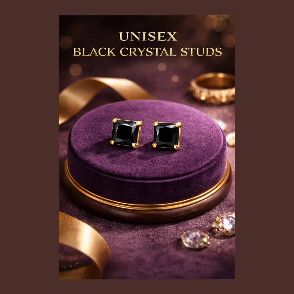 ZHome Black Crystal Square Stud for Women & Girls | Gold Plated Minimal Daily Wear Earring