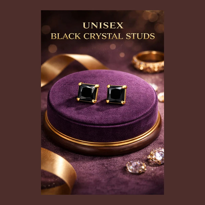 ZHome Black Crystal Square Stud for Women & Girls | Gold Plated Minimal Daily Wear Earring
