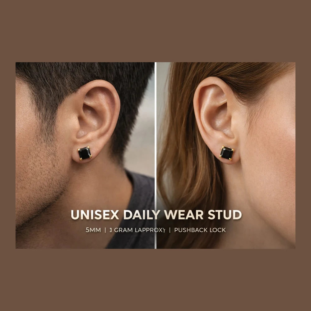 ZHome Black Crystal Square Stud for Women & Girls | Gold Plated Minimal Daily Wear Earring