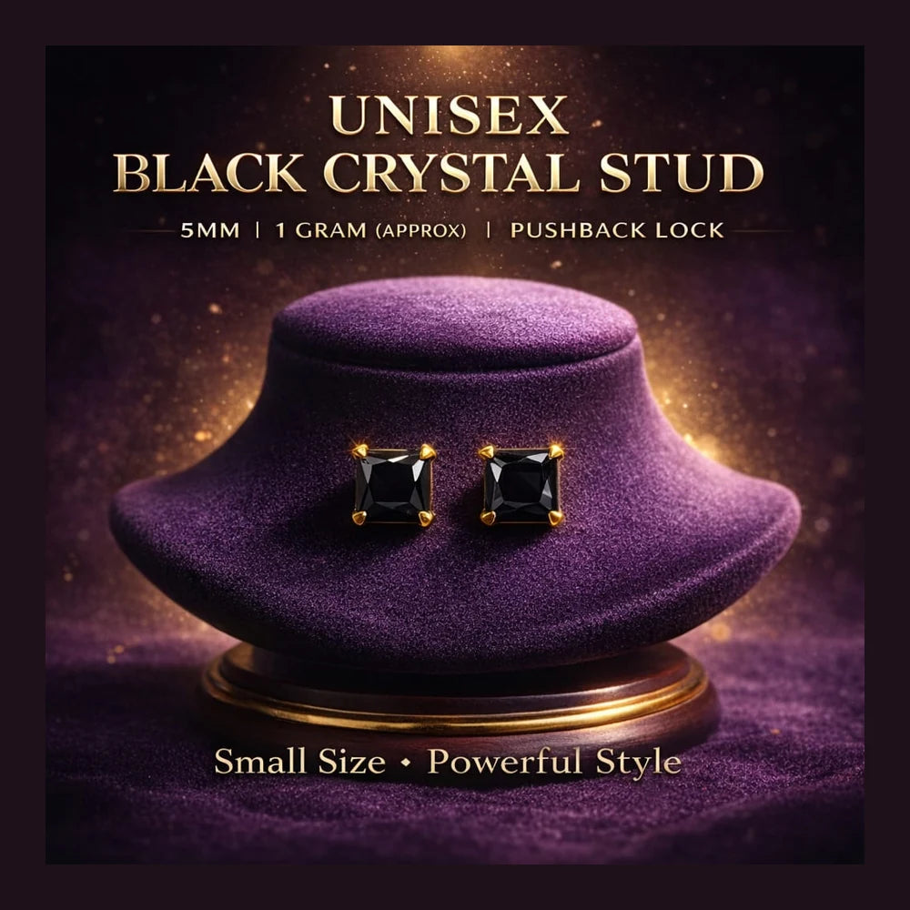 ZHome Black Crystal Square Stud for Women & Girls | Gold Plated Minimal Daily Wear Earring
