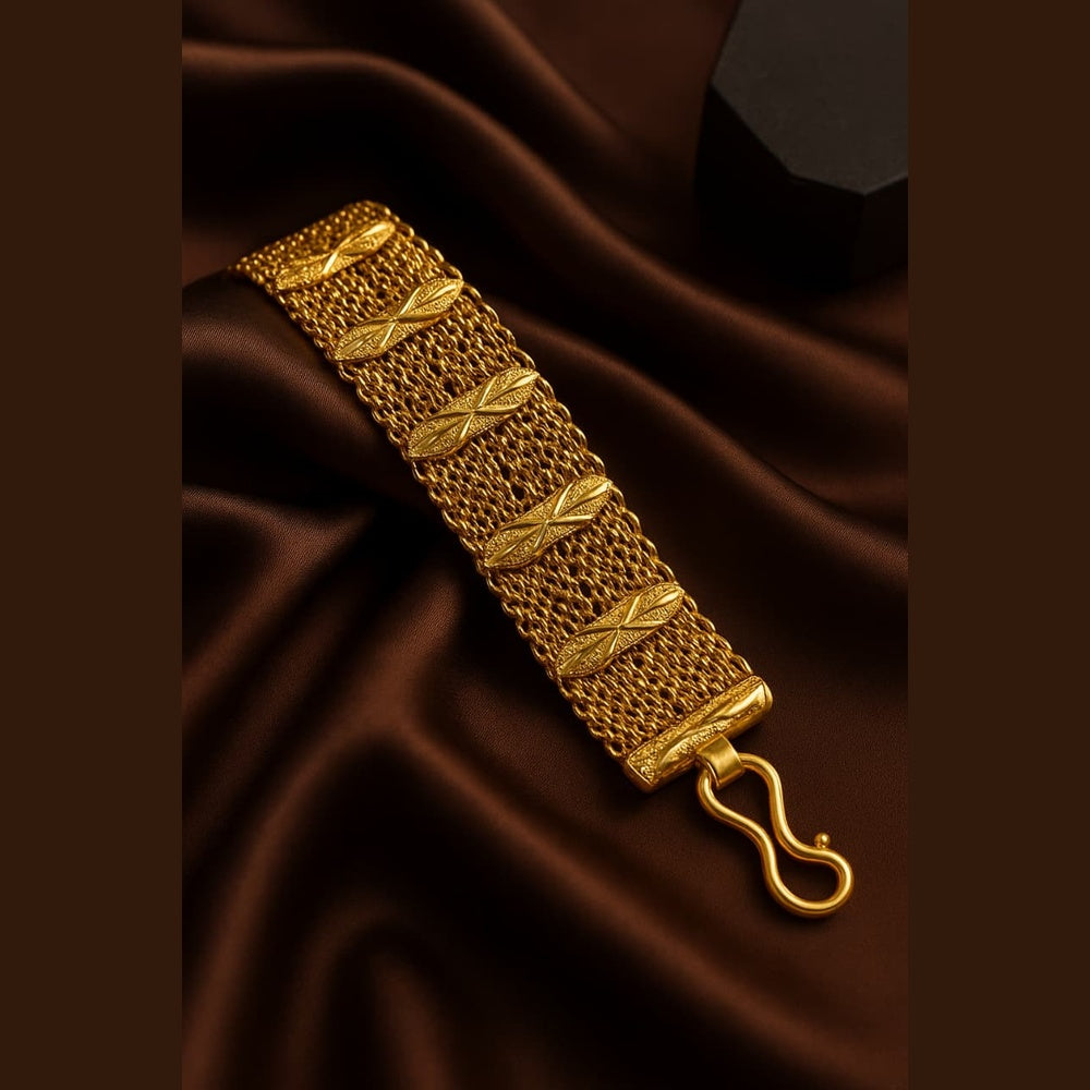 ZHOME Men Fitted Gold Bracelet flatlay on brown silk – RealGold fine handcrafted design