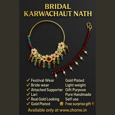 Bridal Karwachauth Nath – Multicolor Crystal Nose Ring with Pearl Lari | ZHome