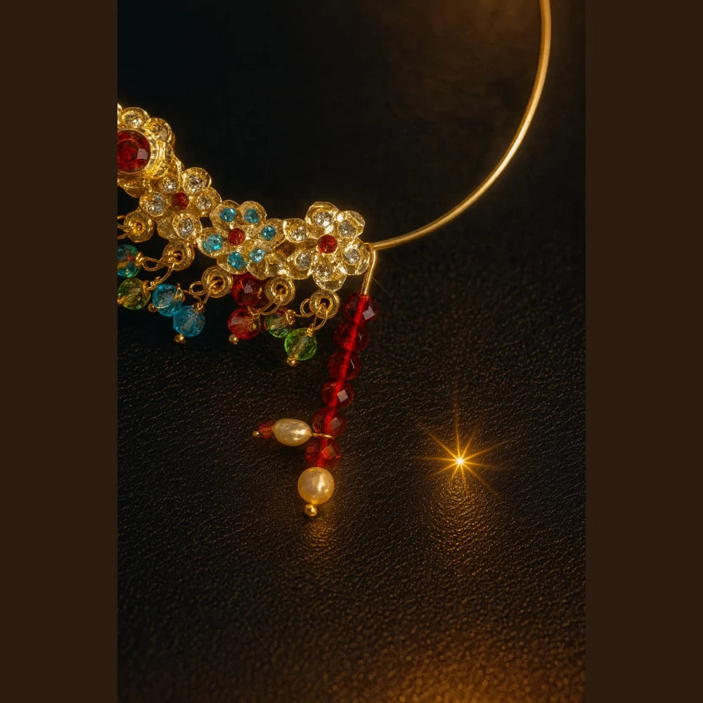 Product image of Bridal Karwachauth Nath Gold Plated Multicolor Pearl Lari Zhome – image 7