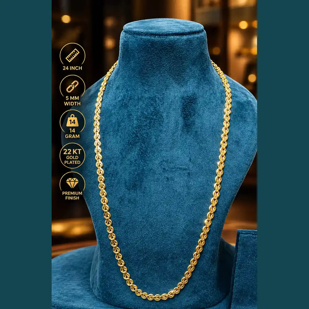 One Gram Gold Plated Handmade Designer Chain Necklace – 28 Inch