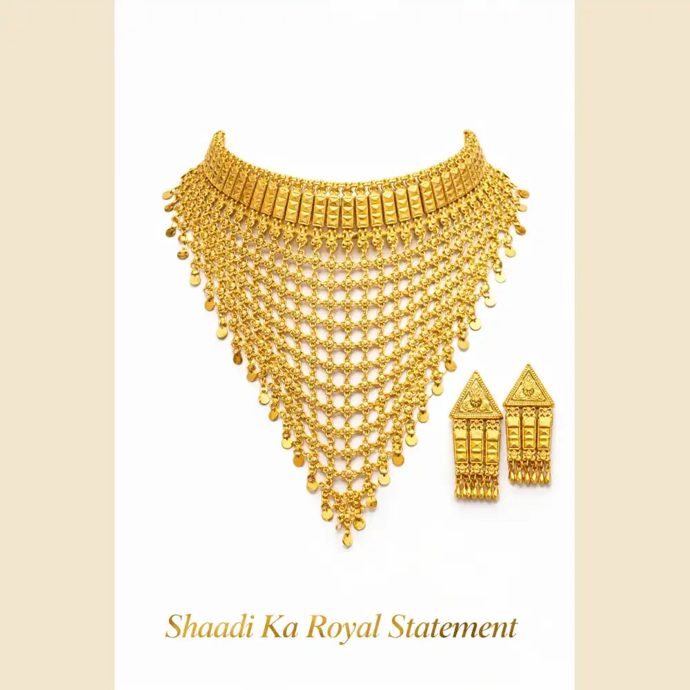 Royal Onegram Gold Plated Choker Necklace Set with Earrings