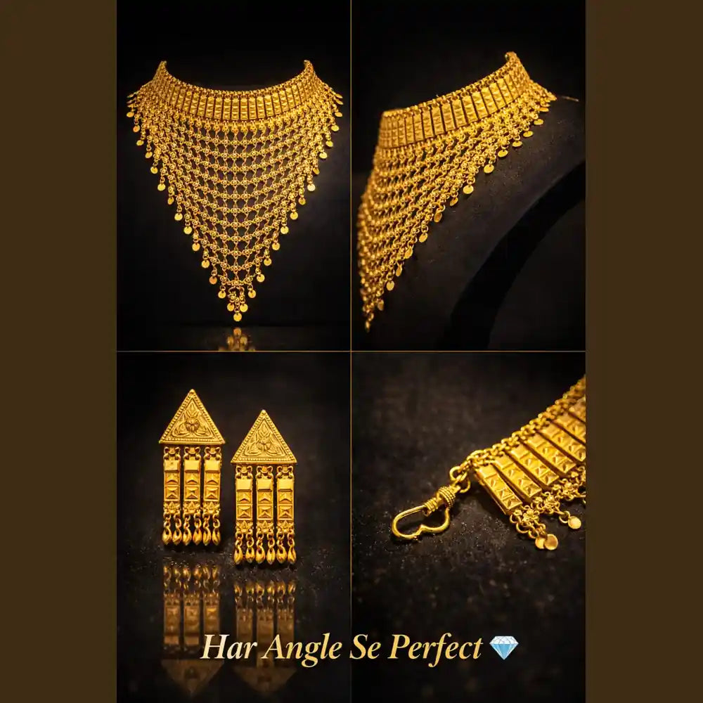 Royal Onegram Gold Plated Choker Necklace Set with Earrings