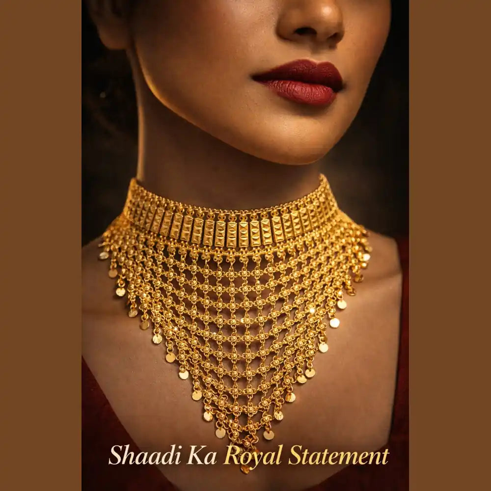 Royal Onegram Gold Plated Choker Necklace Set with Earrings