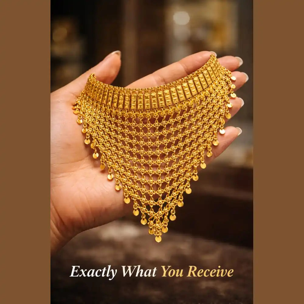 Royal Onegram Gold Plated Choker Necklace Set with Earrings