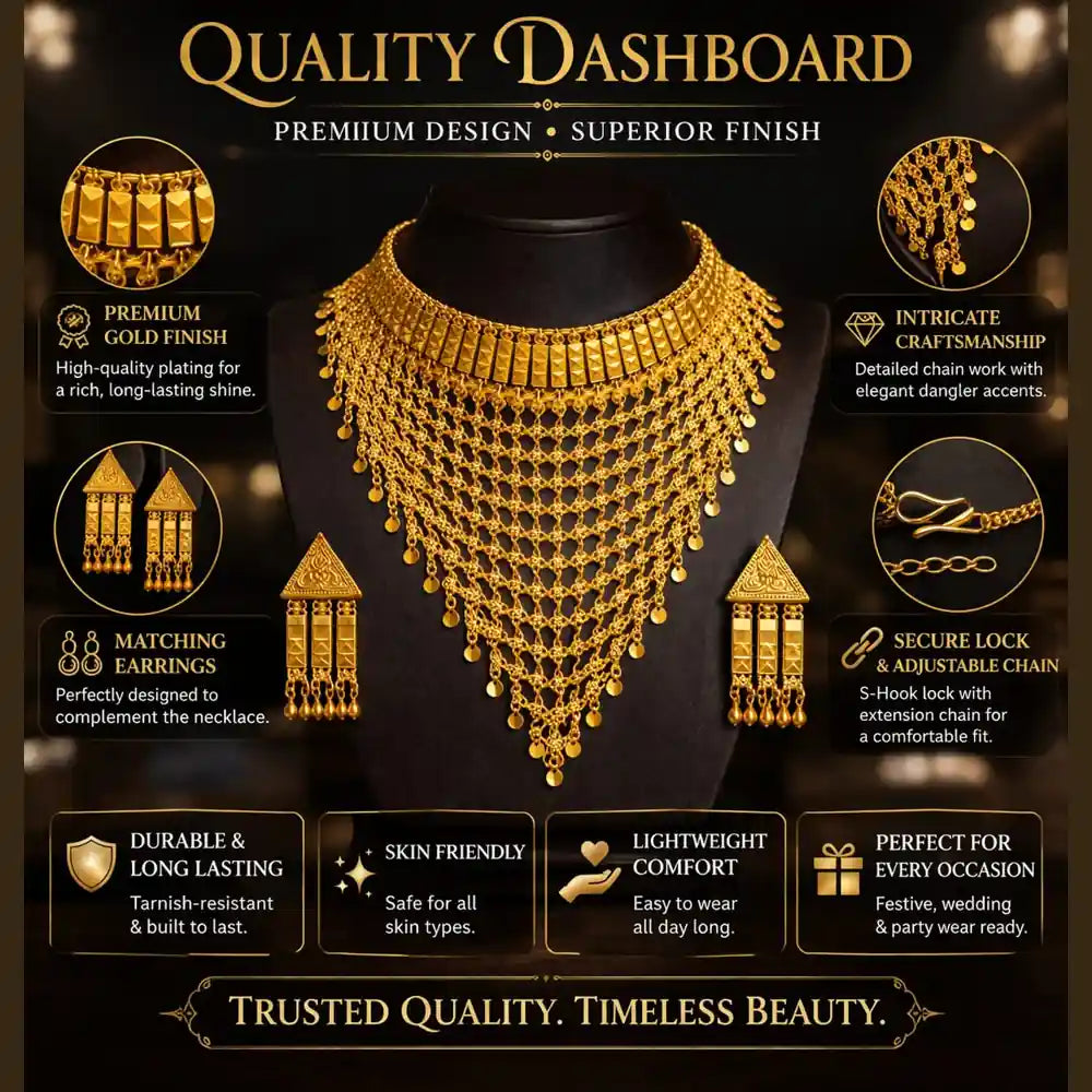 Royal Onegram Gold Plated Choker Necklace Set with Earrings