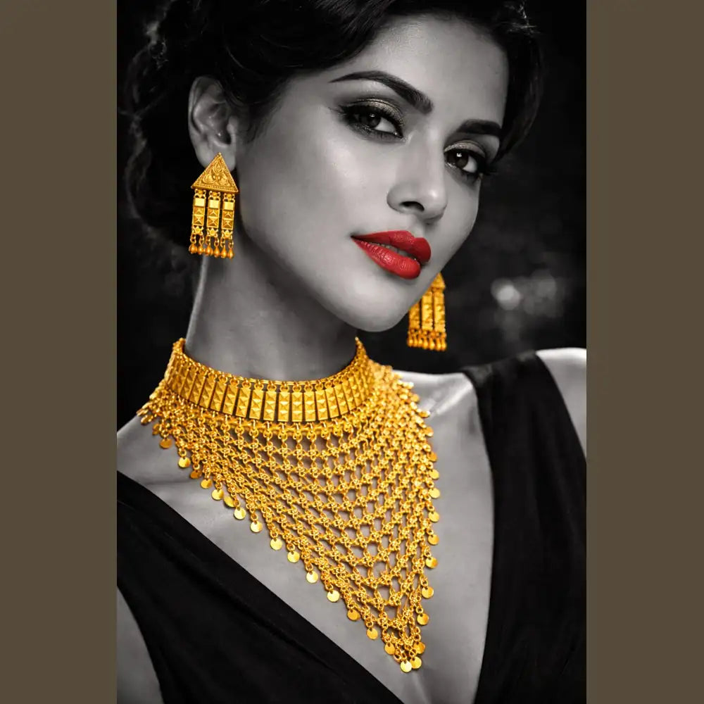 Royal Onegram Gold Plated Choker Necklace Set with Earrings