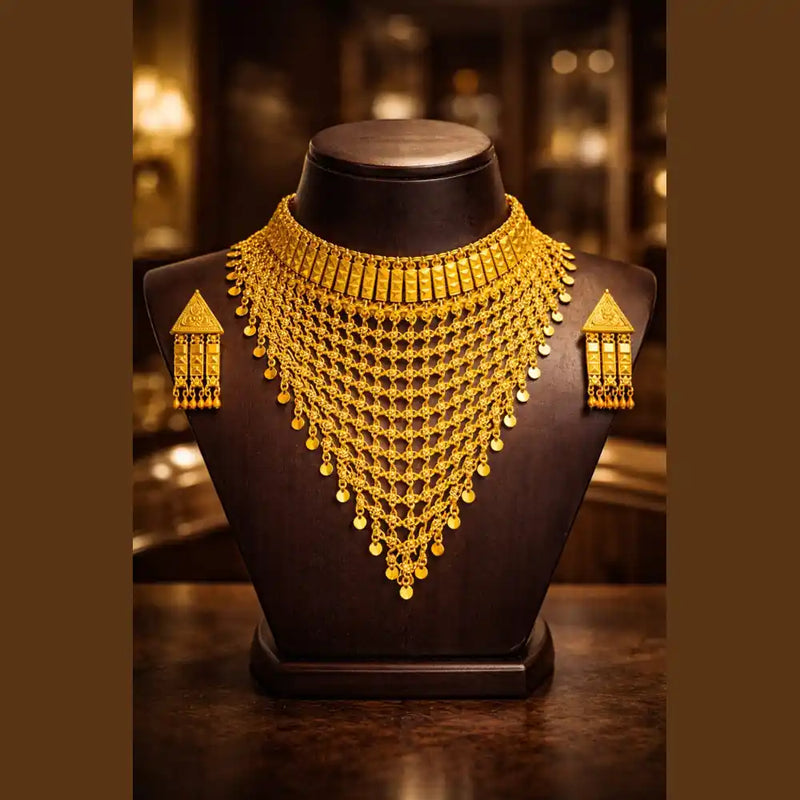 Royal Onegram Gold Plated Choker Necklace Set with Earrings