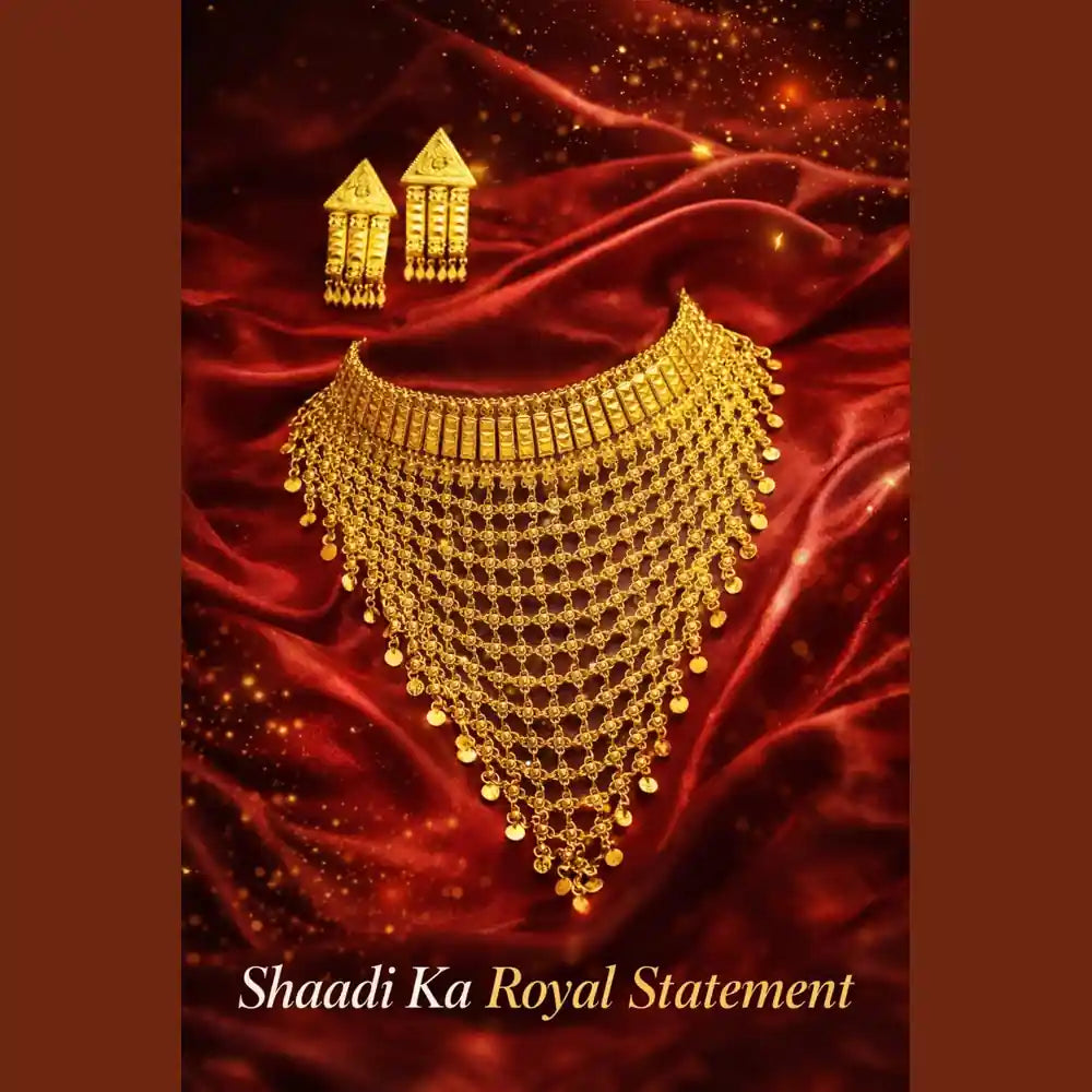 Royal Onegram Gold Plated Choker Necklace Set with Earrings